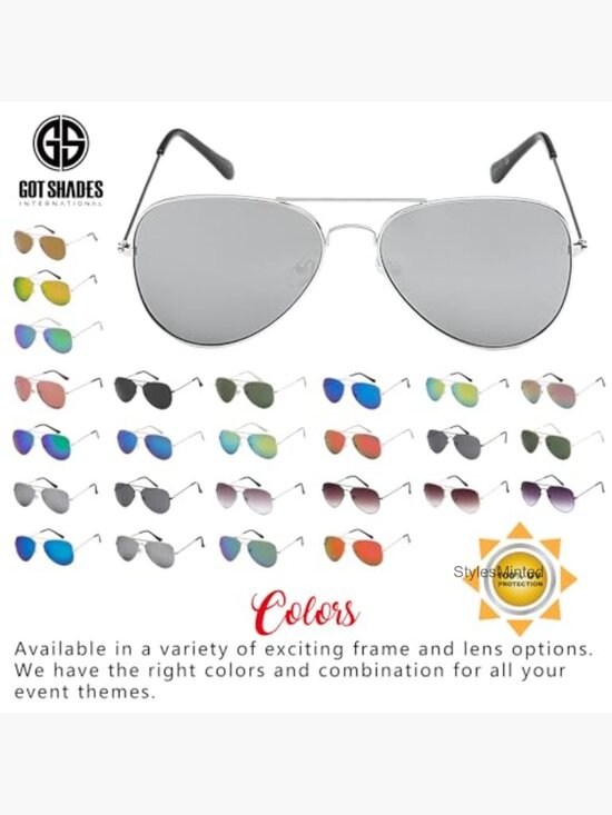 Pack of 4 Aviator Sunglasses 100% UV Protection Unisex Adults